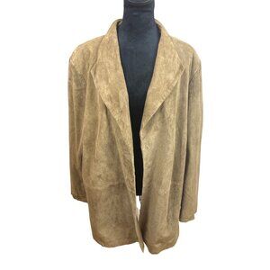 Vtg Silhouettes Women's 2X Open Front Jacket Tan Genuine Leather Lagenlook